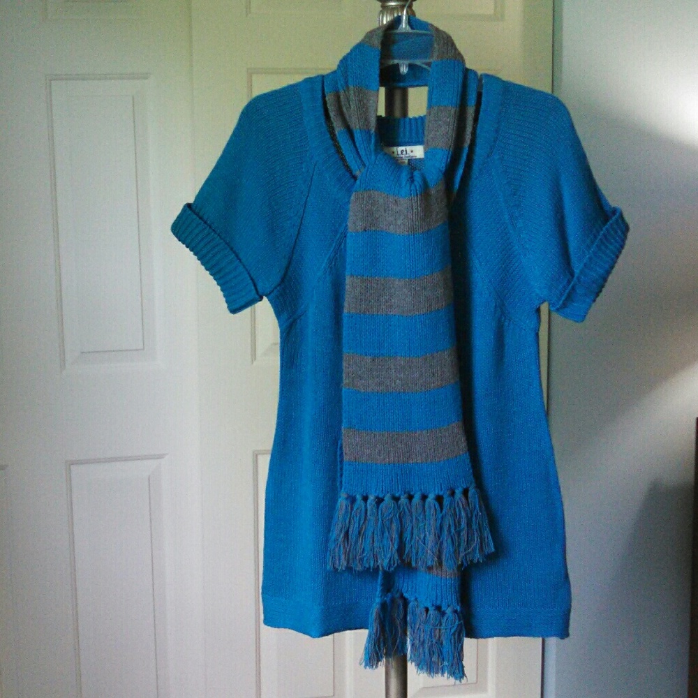 Women's Lei Scoop Neck Short Sleeve Sweater & Scarf